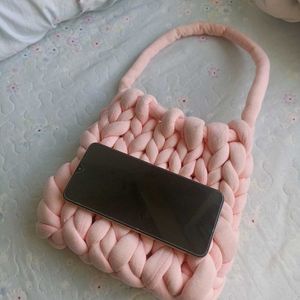 Handmade Chunky Knit Pink Tote Bag