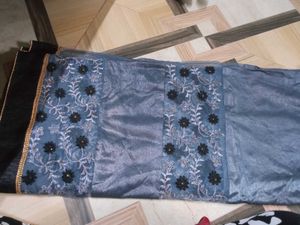 Embroidered Grey Saree