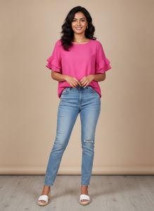 Pink Ruffle Sleeve Top