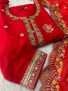 Red Embroidered Kurta Set with Dupatta