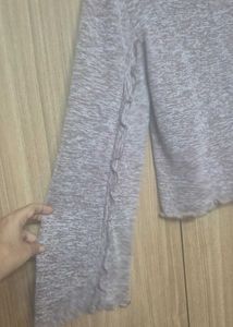 Gray V-Neck Long Sleeve Top