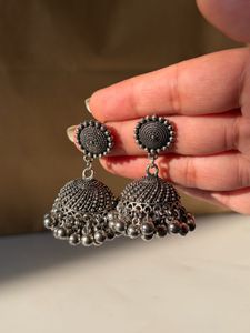Oxidized Silver Jhumka Earrings