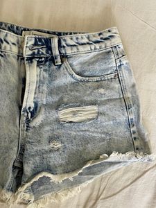 Blue Denim Distressed Shorts