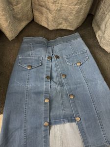Denim Button-Front Skirt
