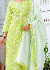 Green Printed Kurta Set with Dupatta