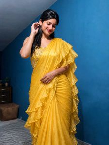 Stunning Yellow Ruffled Saree
