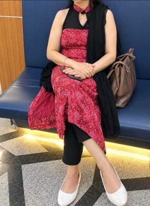 Maroon Floral Print Straight Kurta