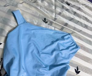Newme Light Blue Asymmetric Ruched Top