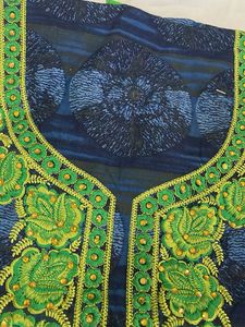 Embroidered Blue Kurta with Green Dupatta