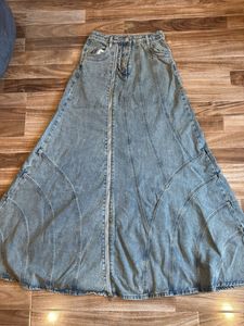 Denim Maxi Skirt with Zipper