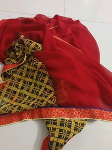 Vibrant Blue &amp; Red Printed Saree