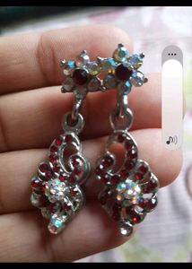 Elegant Dangle Earrings with Red &amp; Clear Stones