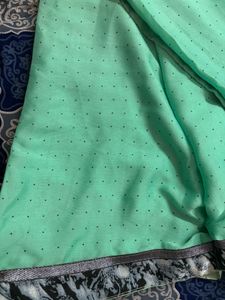 Beautiful Teal Saree with Polka Dots and Blouse