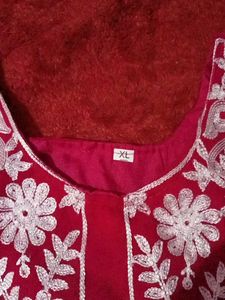 Rani Pink Chikan Work  Embroidered Kurti