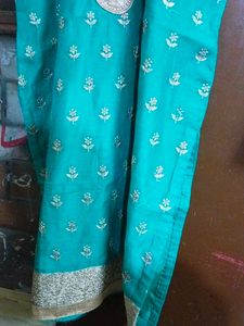 Teal Kurta Set with White Print