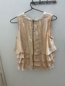 Cream Lace-Up Tiered Sleeveless Top