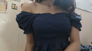 Chic Navy Smocked Puff Sleeve Top