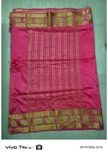 Vibrant Pink Silk Saree with Gold Border