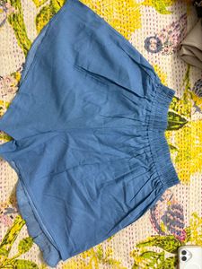 Blue Ruffled Skort with Elastic Waist
