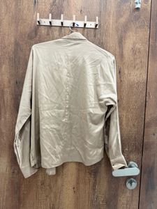 Elegant Champagne Satin Button-Up Shirt