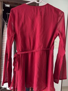 Red Wrap Top with Bell Sleeves