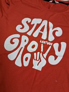 Red "Stay Groovy" Graphic Tee