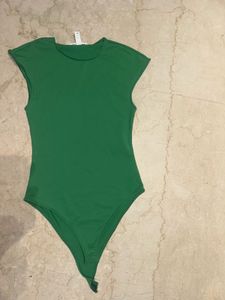 Solid Green Sleeveless Bodysuit
