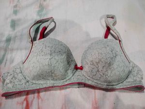 Lace Padded Bra with Red Trim