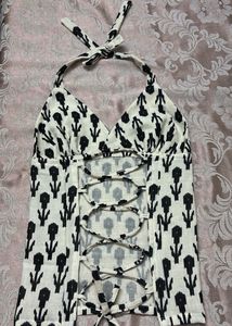 Boho Floral Halter Neck Short Kurti Top