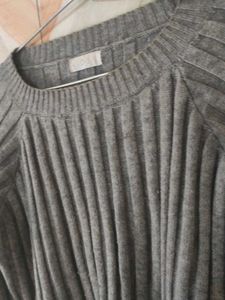 Grey Ribbed Knit Sweater