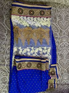 Royal Blue Embroidered Saree