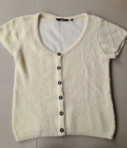 furry yellow cardigan