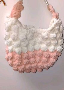 Chunky Knit Handbag with Pearl Strap