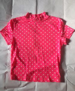 Neon Pink Polka Dot Crop Top Women's Barbie Tee 👚