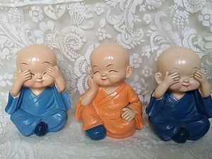 Set of 3 Adorable Monk Figurines