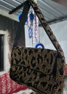 Sparkling Beaded Leopard Print Shoulder Bag