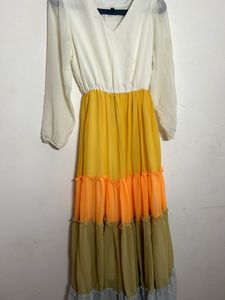 Multicoloured long maxi v-neck dress