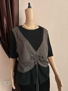 Chic Grey Ruched Vest Top ( 44 chest, 25 length)