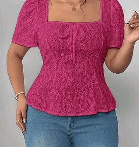 Chic Pink Eyelet Square Neck Top