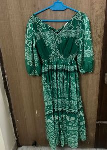 Elegant Green Printed Midi Dress