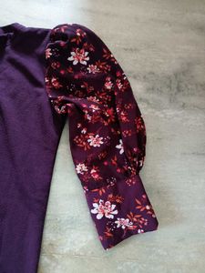 Purple Puff Sleeve Floral Dress