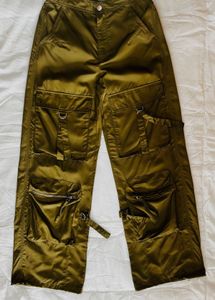 Bershka satin cargo pocket detail trouser