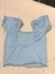 Baby Blue Lettuce Trim Crop Top