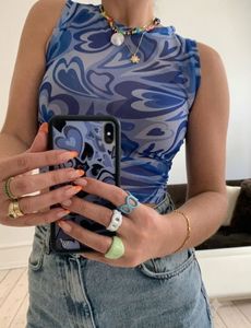 Y2k Blue Swirl Mesh Tank Top