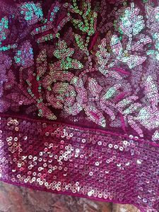 Elegant Purple Sequin Embellished Fabric