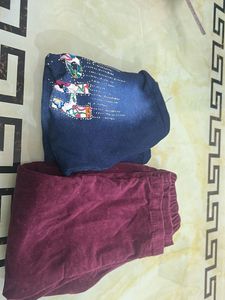 Kids "Happy" Denim Top &amp; Burgundy Pants Set