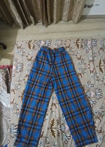 Blue Plaid Wide Leg Pants
