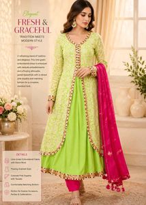 Elegant Neon green Embroidered Kurta Set