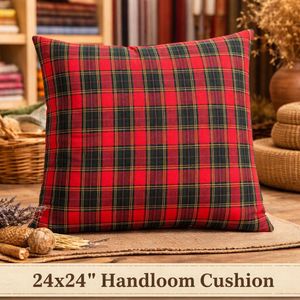 Red Plaid Handloom Cushion Cover