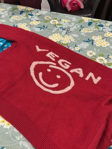 Red "Vegan" Cardigan Sweater
